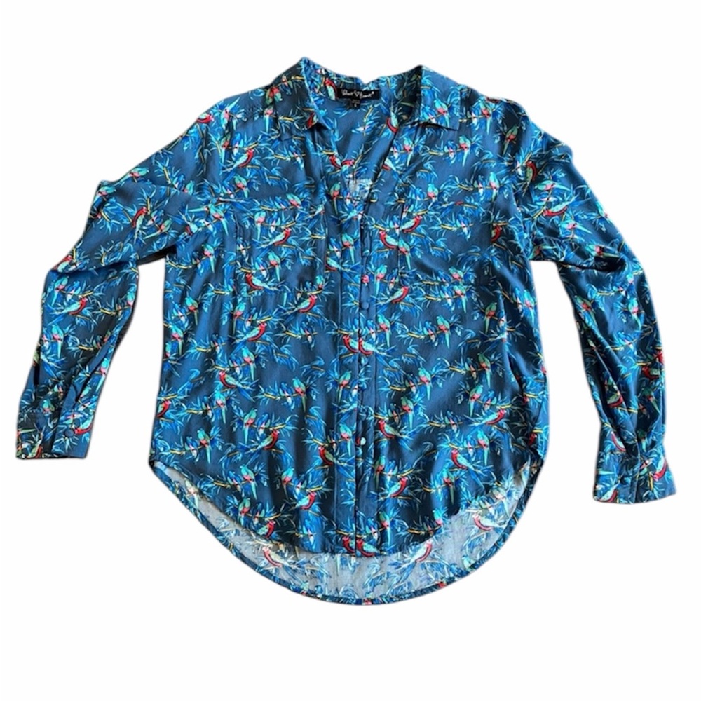 Velvet Heart Blue Parrot & Floral Print Button-Down Shirt • Small